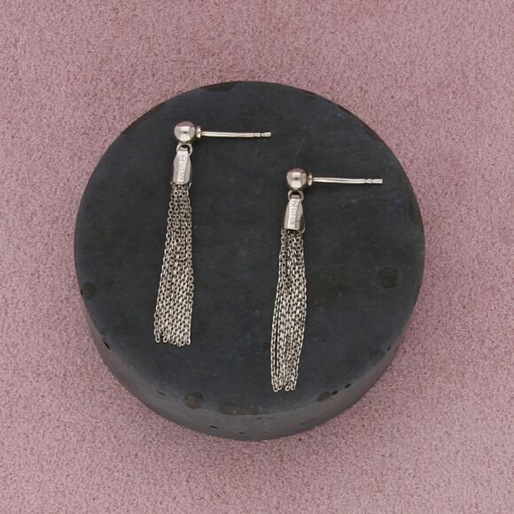chuck clemency sterling silver chain tassel dangle post earrings - Picture 1 of 3